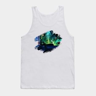 Cyber Night City illustration - cat by the window Tank Top